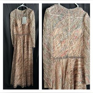 Mac Duggal 79389 NWT SEQUIN LONG SLEEVE BATEAU A LINE GOWN